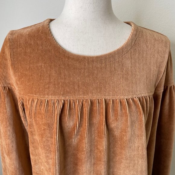Madewell Texture & Thread Corduroy Swing Top Baby Doll Cognac Boho Pullover - Picture 5 of 14